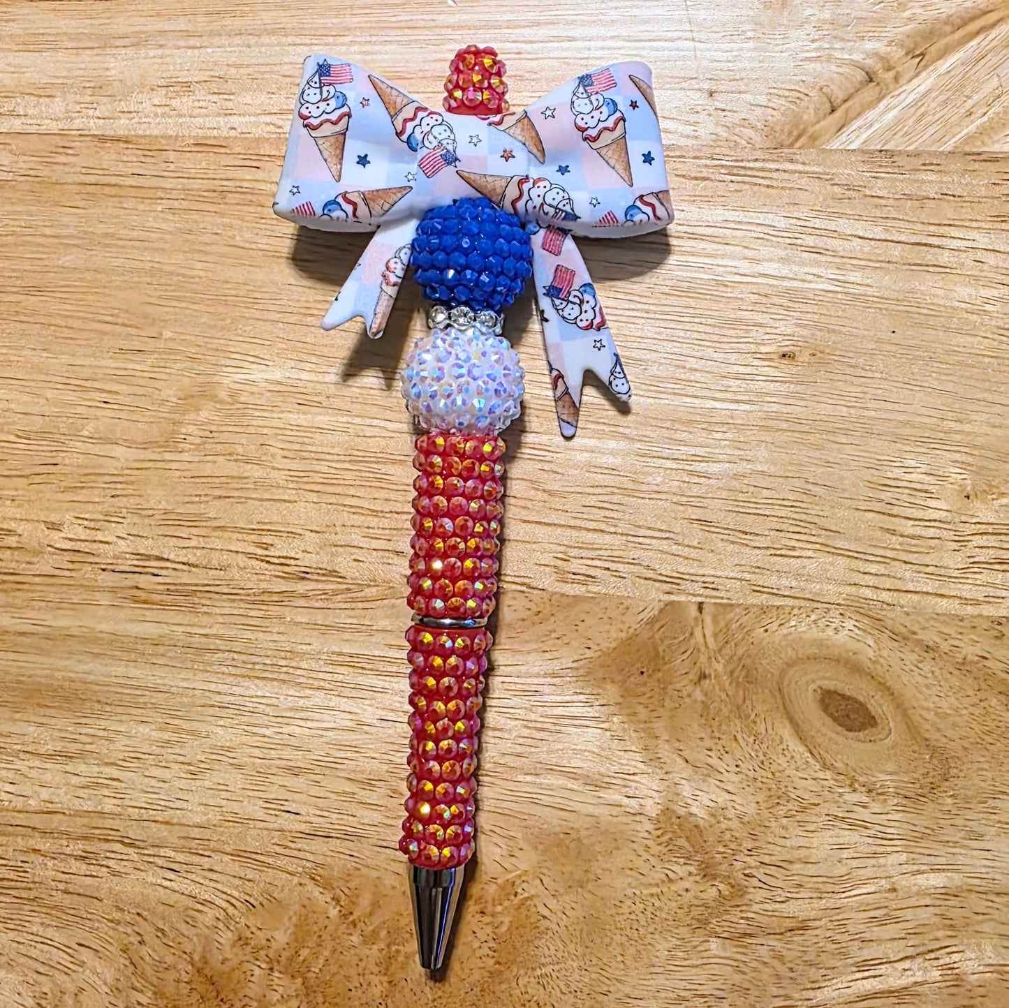 Patriotic Ice Cream Bow Rhinestone Pen