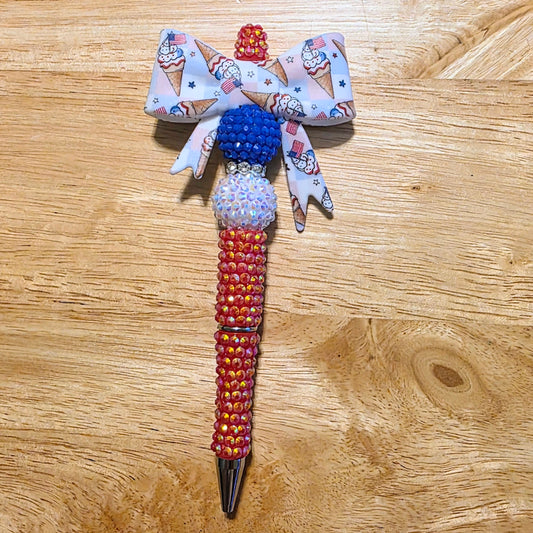 Patriotic Ice Cream Bow Rhinestone Pen