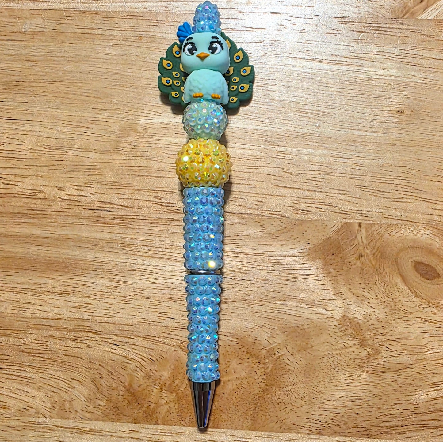 Blue Peacock Rhinestone Pen